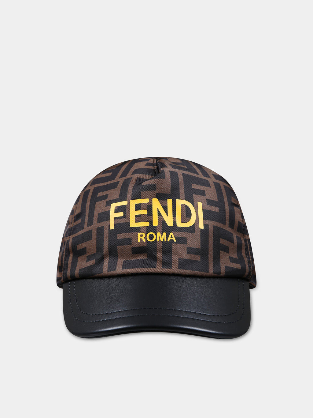 Cappello con visiera marrone per bambini con logo FF all-over